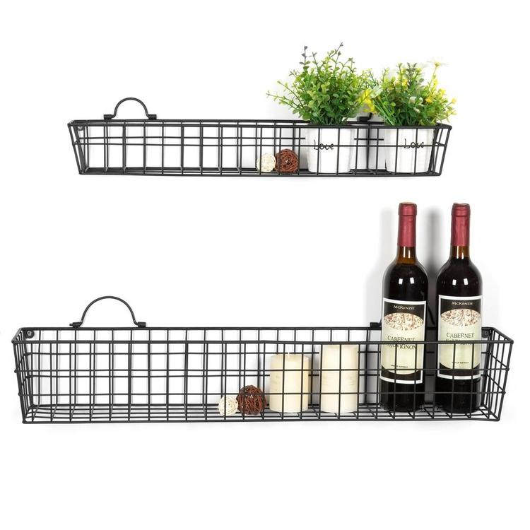 Rustic Wall-Mounted Openwork Metal Mesh Storage Baskets Display Racks, Set of 2 - MyGift Enterprise LLC