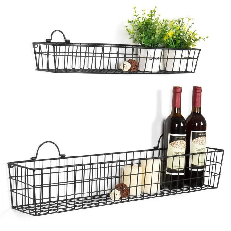Rustic Wall-Mounted Metal Mesh Storage Baskets, Set of 2