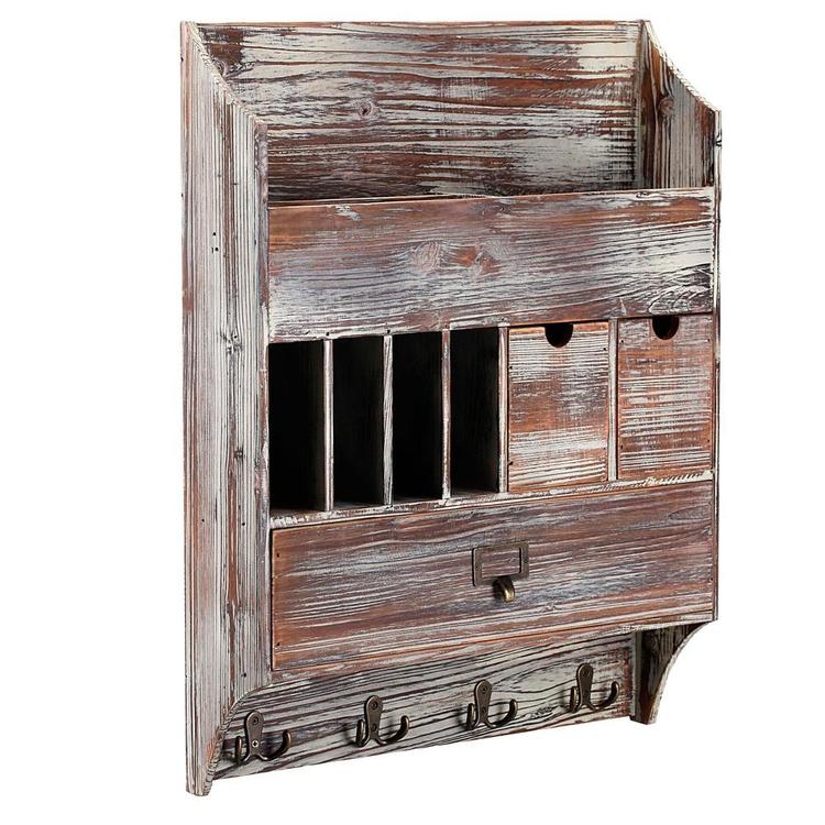 Rustic Wall Mounted Wood Coat Rack w/ Mail Slots & 3 Drawers - MyGift Enterprise LLC
