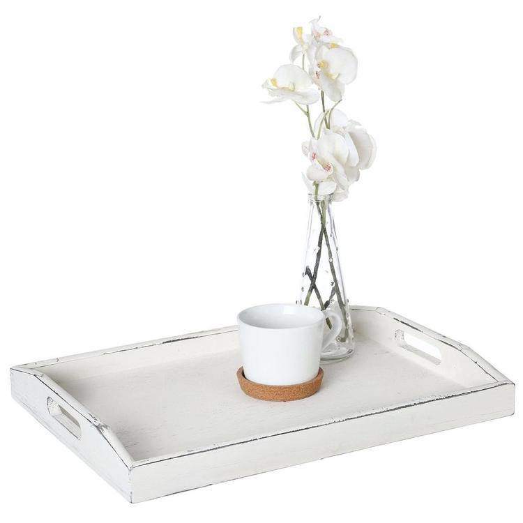 Rustic Whitewashed Wood Serving Tray with Cutout Handles - MyGift