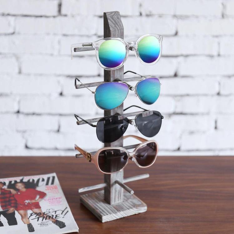 Rustic Torched Wood Tabletop Sunglass Display Stand
