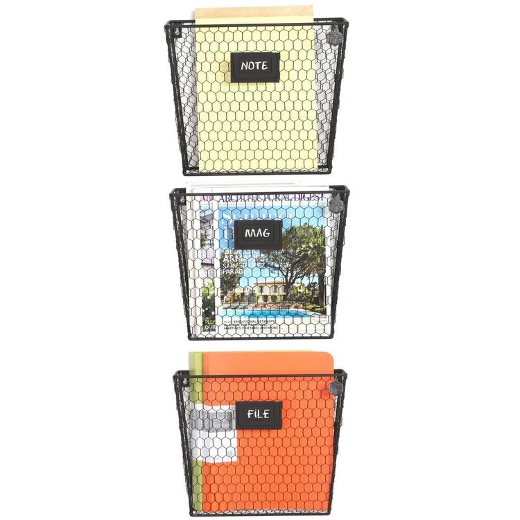 Wall Mounted Rustic Wire Mail Sorter Rack w/ Erasable Chalkboard Labels, Set of 3 - MyGift Enterprise LLC