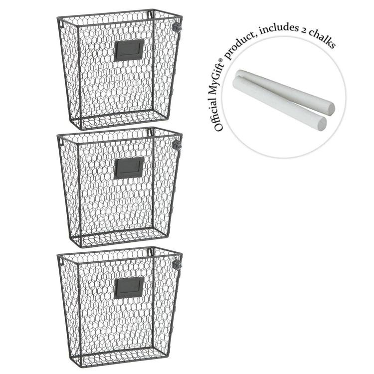 Wall Mounted Rustic Wire Mail Sorter Rack w/ Erasable Chalkboard Labels, Set of 3 - MyGift Enterprise LLC