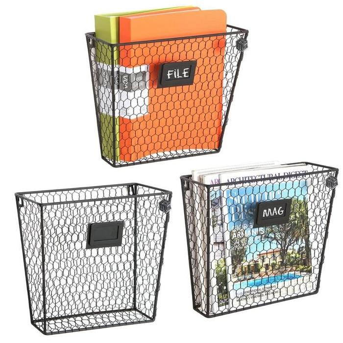 Wall Mounted Rustic Wire Mail Sorter Rack w/ Erasable Chalkboard Labels, Set of 3 - MyGift Enterprise LLC