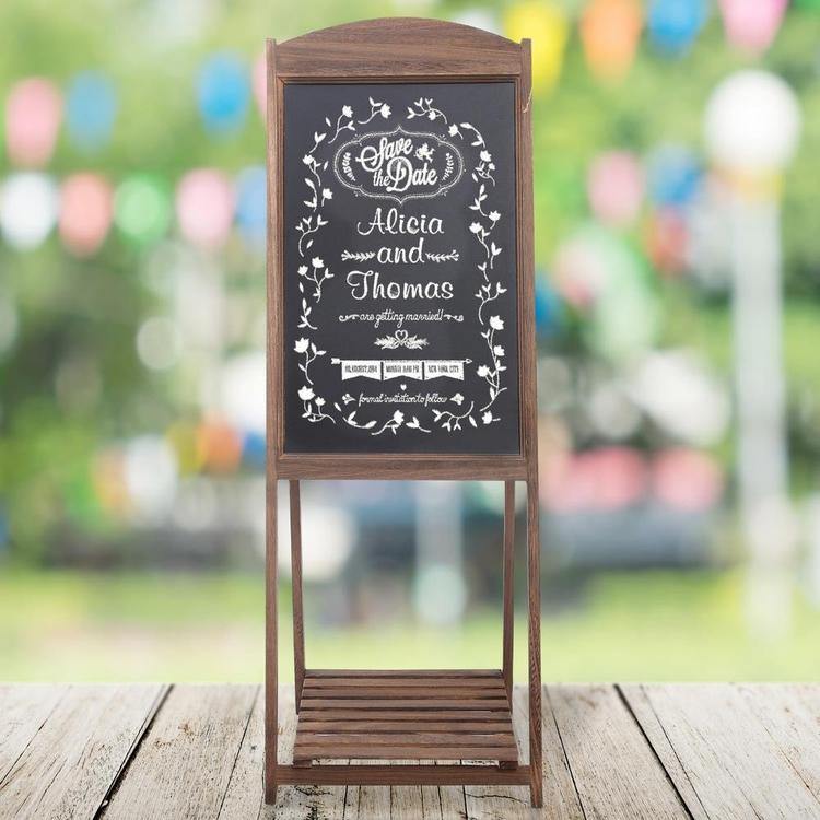 Rustic Wood A-Frame Erasable Easel Chalkboard w/ Shelf, Brown