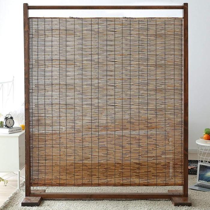 Rustic Wood and Reed Single Panel Room Divider-MyGift