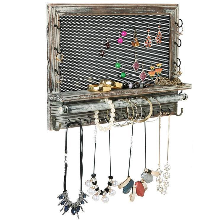 Rustic Wood & Metal Mesh Jewelry Organizer Frame - MyGift