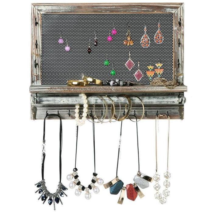 Rustic Wood Metal Mesh Jewelry Organizer Frame MyGift