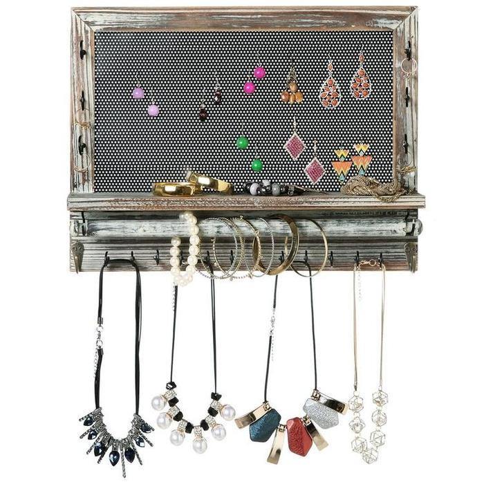 Rustic Wood & Metal Mesh Jewelry Organizer Frame