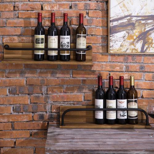 Rustic Wood & Pipe Wall-Mounted 6-Bottle Wine Rack, Set of 2