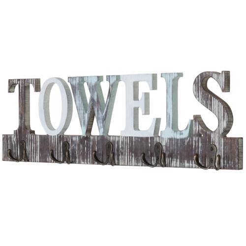 Rustic Wood Towel Hanging Rack with Cutout Letters - MyGift
