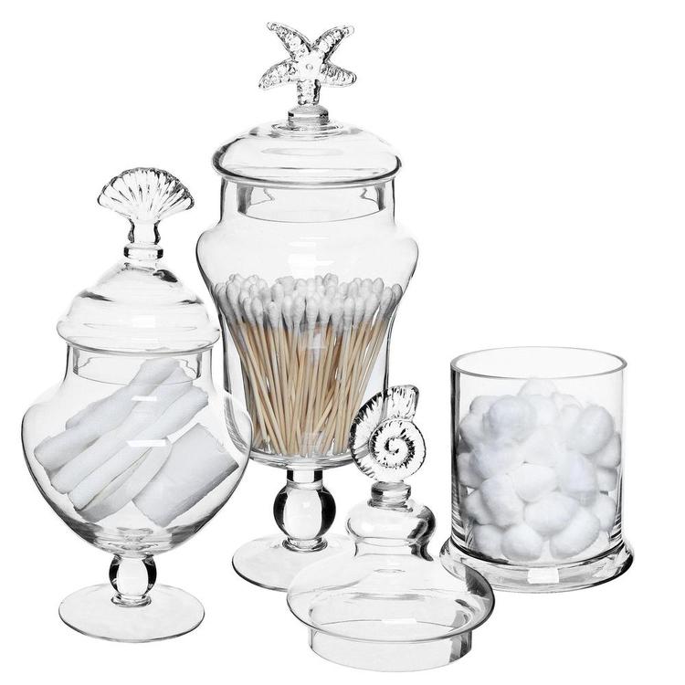 Seashell Handle Clear Glass Apothecary Jars / Food Storage Canisters, Set of 3 - MyGift Enterprise LLC