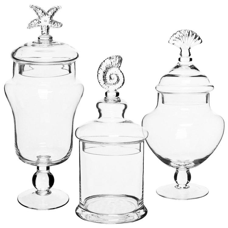 Seashell Handle Clear Glass Apothecary Jars / Food Storage Canisters, Set of 3 - MyGift Enterprise LLC