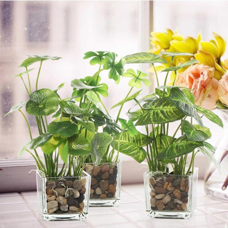 Set of 3 Faux Tabletop Plants in Glass Vases