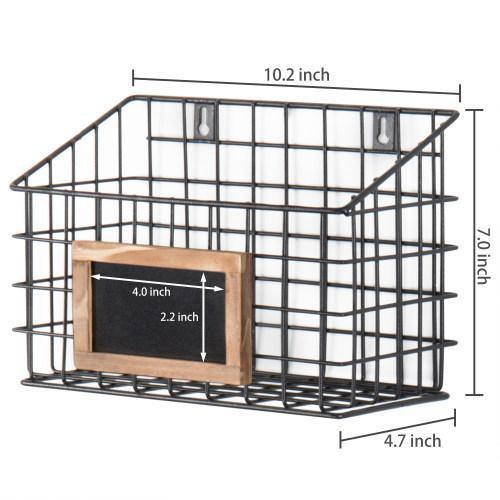 Set of 3 Wall-Mounted Rustic Wire Storage Baskets w/Chalkboard Labels - MyGift