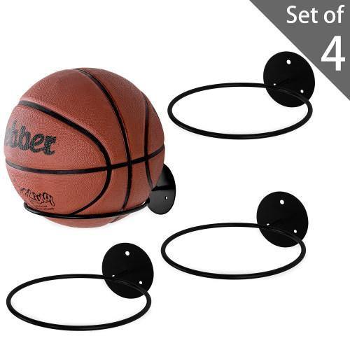 Set of 4 Black Metal Wall-Mounted Sports Ball Holder Rack - MyGift