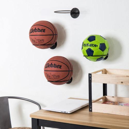 Set of 4 Black Metal Wall Mounted Sports Ball Holder Rack MyGift