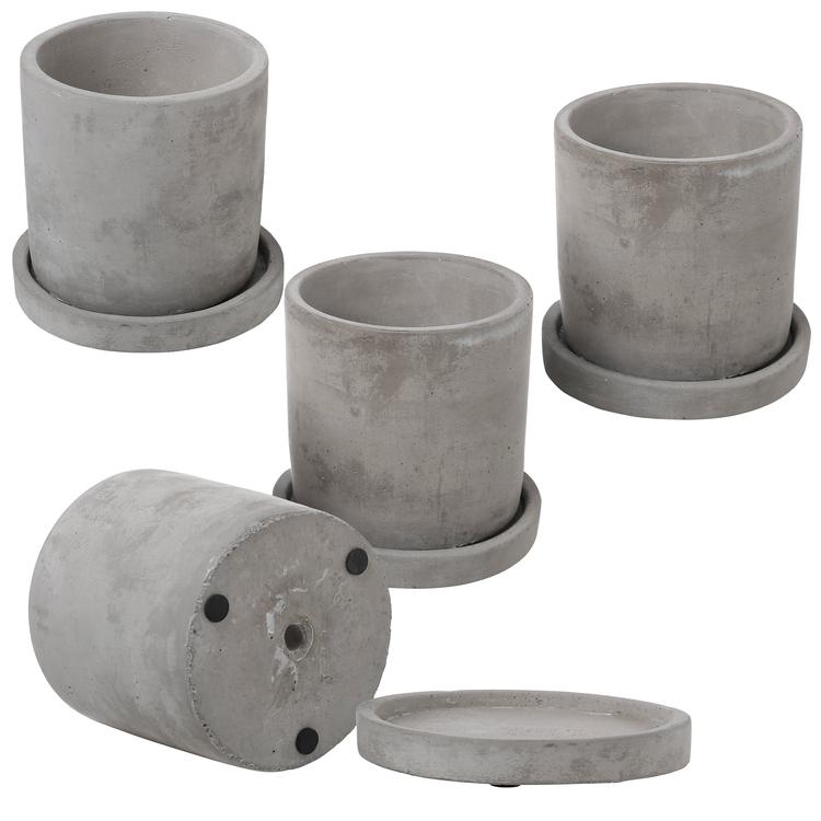 Set of 4 Round Cement Succulent Planters