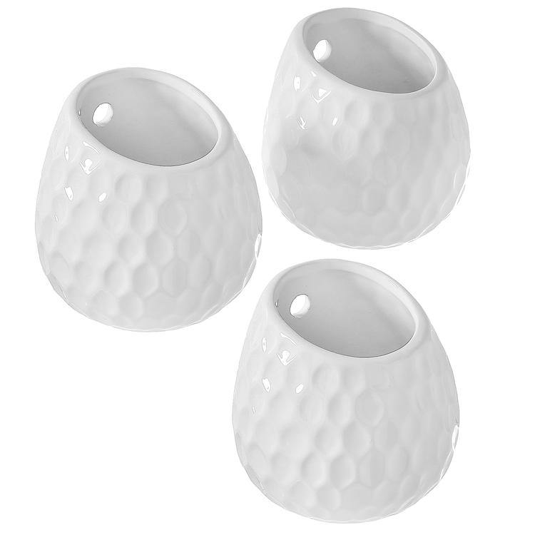 White Ceramic Golfball Design Hanging Mini Planter, Set of 3 - MyGift