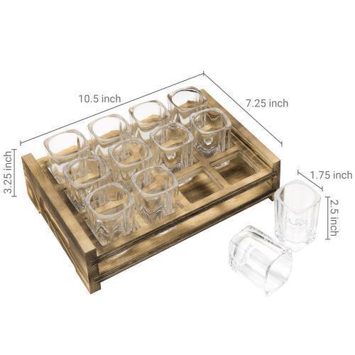 Shot Glass Server Tray with Rustic Burnt Wood - MyGift