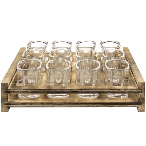 Shot Glass Server Tray with Rustic Burnt Wood - MyGift