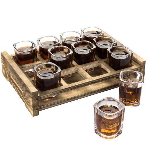 Shot Glass Server Tray with Rustic Burnt Wood