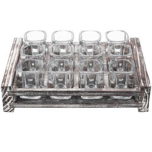 Shot Glass Server Tray with Rustic Torched Wood - MyGift