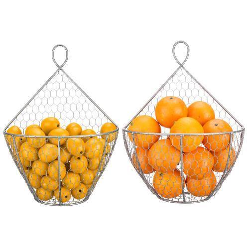 Silver Metal Chicken Wire Hanging Produce Baskets, Set of 2 - MyGift