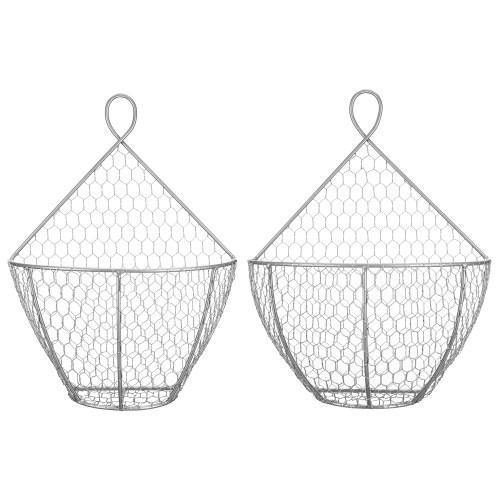 Silver Metal Chicken Wire Hanging Produce Baskets, Set of 2 - MyGift