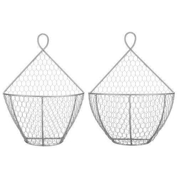 Silver Metal Chicken Wire Hanging Produce Baskets, Set of 2 - MyGift