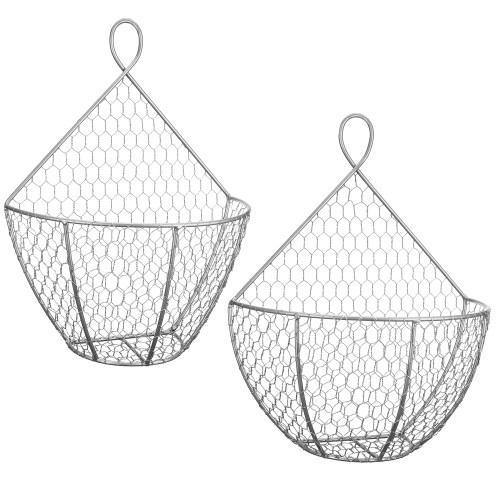 Silver Metal Chicken Wire Hanging Produce Baskets, Set of 2 - MyGift