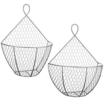 Silver Metal Chicken Wire Hanging Produce Baskets, Set of 2 - MyGift