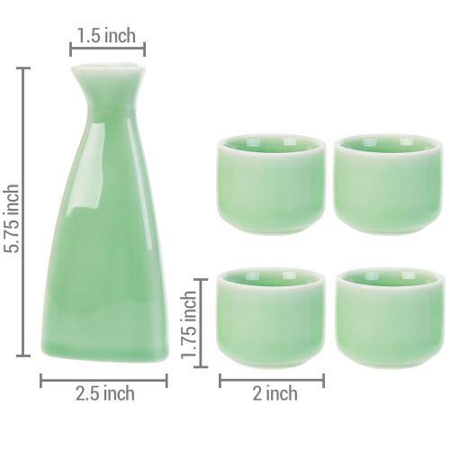 Japanese Style Jade-Color Ceramic Sake Set with Carafe and 4 Cups - MyGift