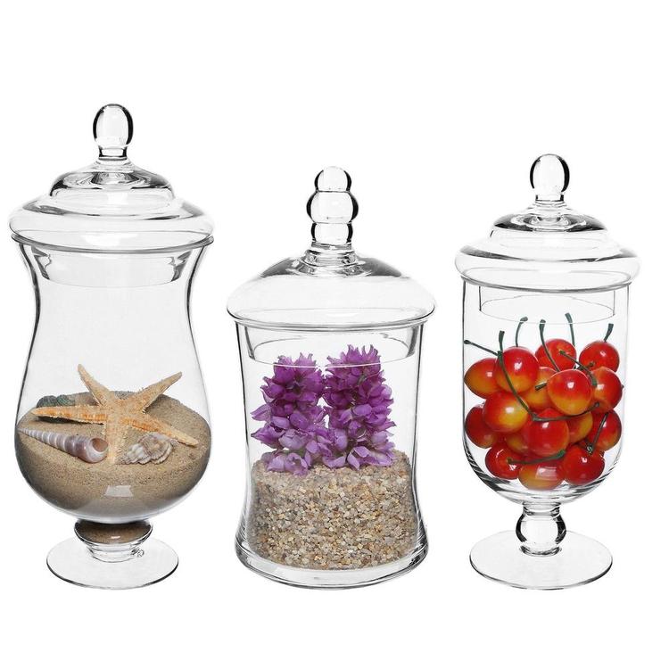 Small Clear Apothecary Jars, Set of 3