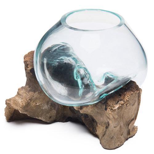 Small Natural Driftwood & Clear Molten Glass Bowl - MyGift