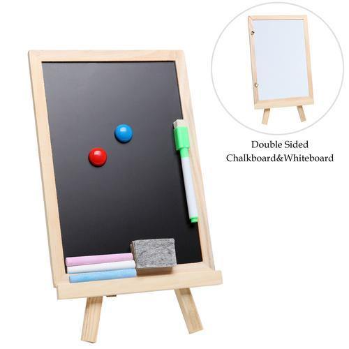 Small Wood Chalkboard Whiteboard Easel w/Chalks, Magnets & Marker