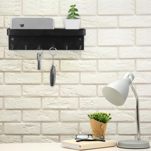 Wall-Mounted Black Metal Key Holder with Top Shelf - MyGift