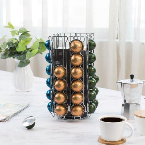 Stainless Steel Rotating Coffee Pod and Sleeve Organizer Rack