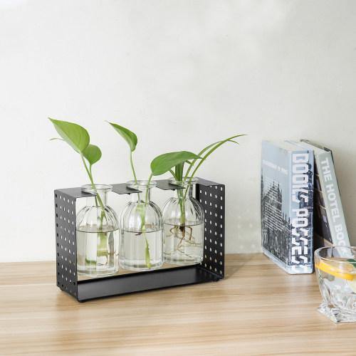 Suspended Flower Vases with Black Iron Display Stand