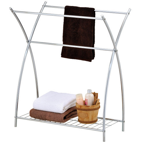 Freestanding Design Chrome Towel Rack w/ Shelf-MyGift