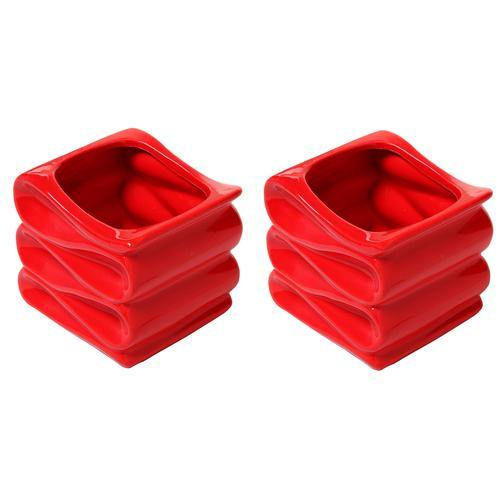 Small Red Modern Folded Design Ceramic Planter, Set of 2 - MyGift