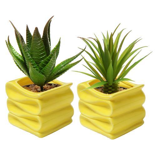 Small Yellow Ceramic Planter Pot, Set of 2 - MyGift
