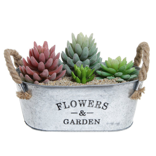 Rustic 'Flowers & Garden' Galvanized Metal Succulent Planter