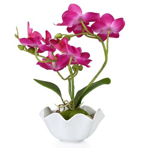 Artificial Silk Phalaenopsis Orchid Flower w/ White Planter - MyGift
