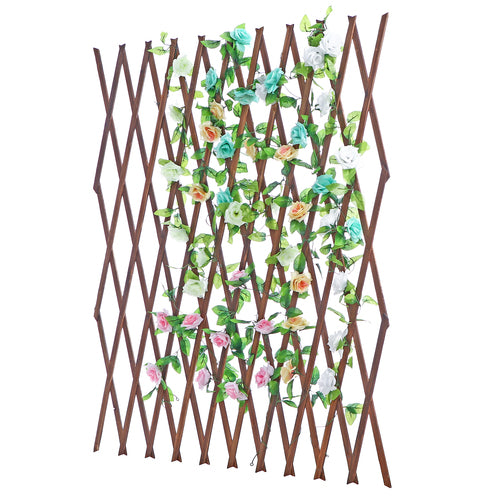 Wood Plant Screen w/ Adjustable Width & Artificial Roses-MyGift