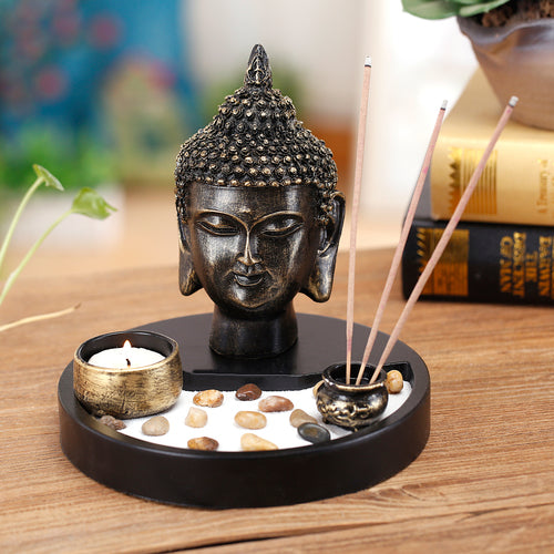 Zen Garden with Buddha Head Statue