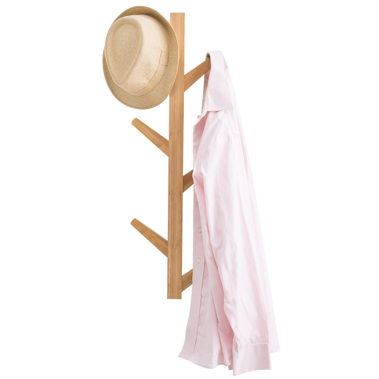 6-Hook Wall Mounted Natural Bamboo Tree Branch Coat Rack