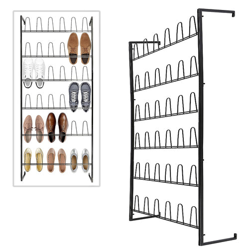 Wall Mounted Black Metal 36 Hook Shoe Rack-MyGift