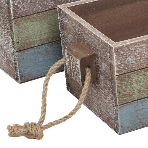 Multicolored Brown/Blue/Green Wood Nesting Boxes, Set of 3-MyGift