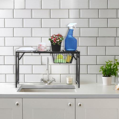 Expandable Scroll Metal Over The Sink Shelf - Black